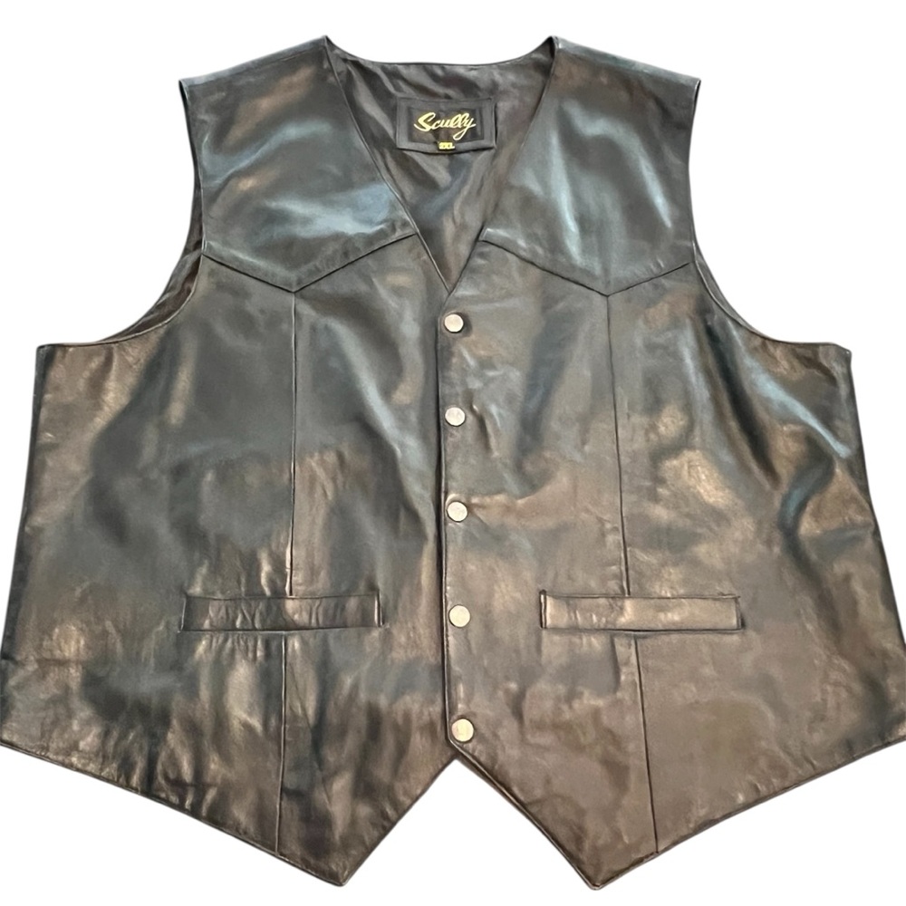 Scully Leather Vest Mens 2XL Black Western Snap Front Biker Classic Lined